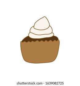 isolated chocolate cup cake topped with cream handdrawn vector