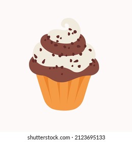 Isolated chocolate muffin on white background. Vector illustration in cartoon flat style.
