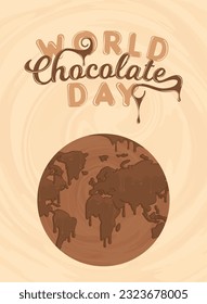 Isolated chocolate planet earth World chocolate day vertical poster Vector illustration