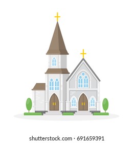 Isolated Christan Church On White Background. Religious Building.