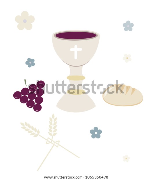 Isolated Christian Symbols Chalice Grapes Bread Stock Vector (Royalty ...