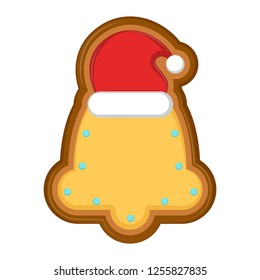 Isolated christmas bell gingerbread with a christmas hat. Vector illustration design