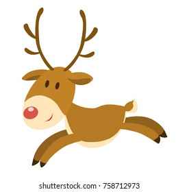 Isolated christmas deer with red nose on white background.