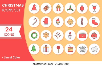 Isolated Christmas Icons Set In Flat Style.