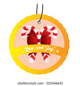 Isolated christmas label with a pair of canes, Vector illustration