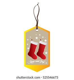 Isolated christmas label with a pair of traditional socks, Vector illustration