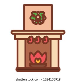 Isolated christmas ornate fireplace. Christmas icon - Vector