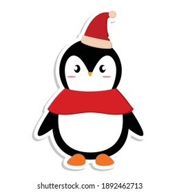 Pingüino de navidad aislado. Carácter navideño - Ilustración vectorial