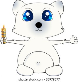 Isolated Christmas Polar Bear with Candle