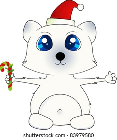 Isolated Christmas Polar Bear with Candy