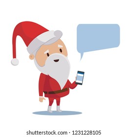 Isolated Christmas Santa Claus in a flat design. Santa with telephone. Vector illustration of a flat design