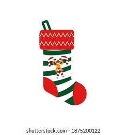 Isolated christmas sock with a decoration. Vector illustration