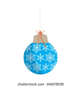 Isolated christmas tree ball in light blue with white snowflake pattern on a white background, Vector illustration