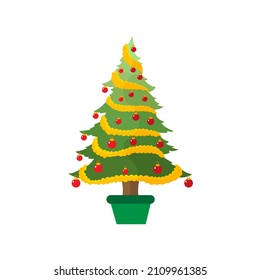 Árbol de navidad aislado con bolas Ilustración vectorial