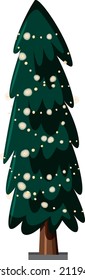 Isolated Christmas tree decorated with festive lights illustration