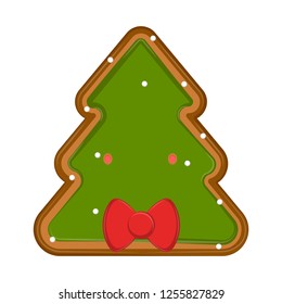 Isolated christmas tree gingerbread with a bow tie. Vector illustration design