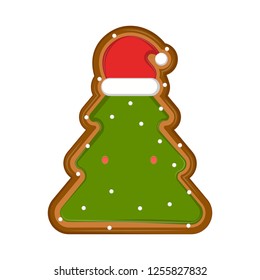 Isolated christmas tree gingerbread with a christmas hat. Vector illustration design