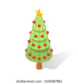 Isolated Christmas tree on a white background 3. Vector isometric illustration.
