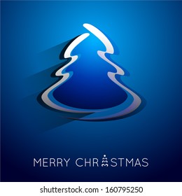 An isolated Christmas tree with shadow on blue background. vector illustration.