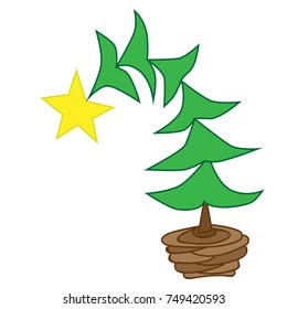 Isolated Christmas tree with star on the white background. Holiday print.