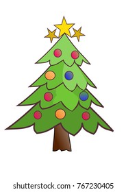isolated Christmas tree with star on top and light ball