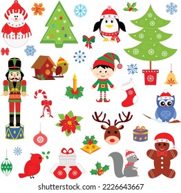 Isolated Christmas vectors, Santa, snowman, Christmas tree and animals 