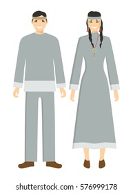 Isolated chukchi couple on white background. Man and woman in national clothes.