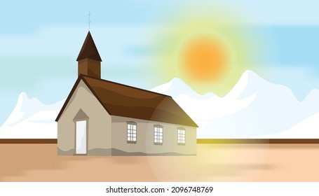 Isolated Church with beautiful nature landscape vector illustration background.