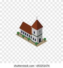 Isolated Church Isometric. Chapel Vector Element Can Be Used For Church, Chapel, Catholic Design Concept.