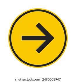 Isolated cicle yellow arrow direction sign, traffic sign, road safety label