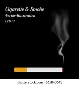 Isolated of Cigarette and Smoke on Black Background - Vector Illustration