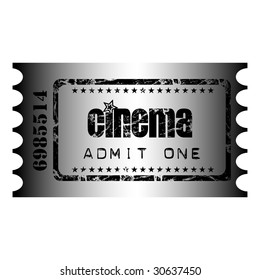 Isolated cinema ticket with small stars and the text admit one written on the ticket