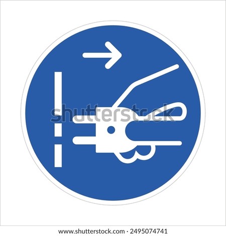 Isolated circle blue instruction sign to pull or unplug electric device and power cable form socket