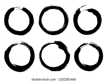 Isolated Circle Grunge Brush Border Frames Collection Set. Premium Vector
