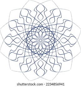 Isolated circle stroke abstract mandala pattern colored on blue on transparent background
