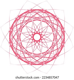 Isolated circle stroke abstract mandala pattern colored on pink on transparent background
