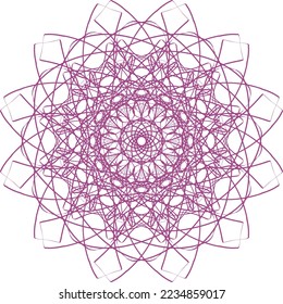 Isolated circle stroke abstract mandala pattern colored on purple on transparent background