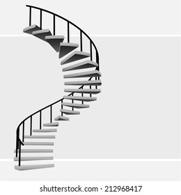 isolated circular staircase with black handrail vector illustration