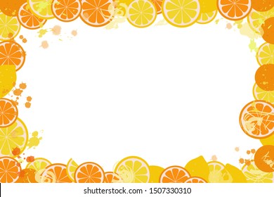 Isolated citruses lemons and oranges in the form of a frame on a white background. Flat vector. Illustration. Can be used as a poster.