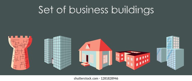 Isolated city buildings icon set different heights residential and public buildings business centers vector illustration