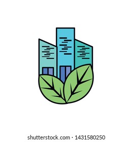 Isolated city and leaves design