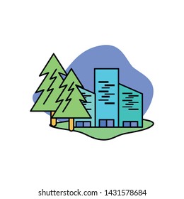 Isolated city and pine trees design