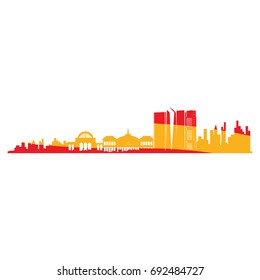 Isolated cityscape of Madrid with the flag of Spain, Vector illustration