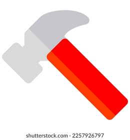 Isolated claw hammer in flat icon on white background. Carpentry, work tool, equipment