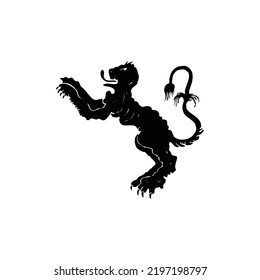 Isolated clawed dog art on black and white background for tattoo or icon