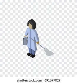 Isolated Cleaner Isometric. Housemaid Vector Element Can Be Used For Housemaid, Cleaner, Housekeeper Design Concept.