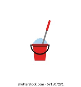 Isolated Cleaning Flat Icon. Bucket Vector Element Can Be Used For Bucket, Mop, Cleaning Design Concept.