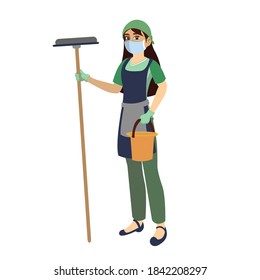 Isolated cleaning staff wearing a face mask - Vector illustration