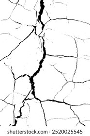 Isolated cleft pattern brush for grunge destruction design. cracked white paint on a white background.