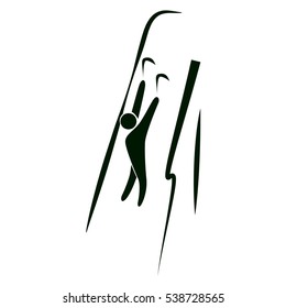 Isolated climbing icon. Black figure of an athlet on white background. Person on the rock with climbers.